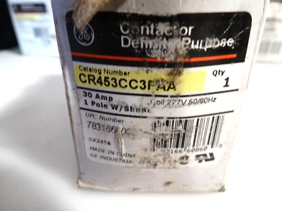 GE Definite Purpose Contactor 30 amp CR453CC3FAA ,1 Pole,277V Coil - Image 1 of 3