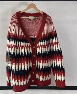 🔥 GUCCI MENS SWEATER ZIGZAG JACQUARD WOOL KNITTED CARDIGAN SIZE XL - SOLD OUT - Picture 1 of 7