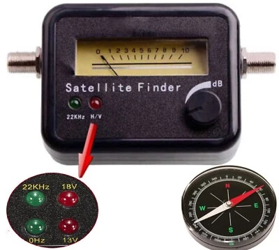 SATELLITE FINDER SIGNAL METER LNB SATELITE+COMPASS+ 22K BELL DISH NETWORK FTA  - Image 1 of 4
