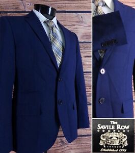 Savile Row Blazer Mens Two Button Blue Brit Slim 38S Sport Coat Jacket