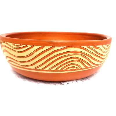 Plato de arcilla redondo natural hecho a mano para servir alimentos tazón de cocina loza Foto 1 de 4