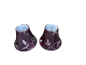 Set Of 2 Burgundy Satin 5" Beige Foliage Candelabra Chandelier Lampshade New - Picture 1 of 5