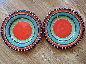 2 Gibson Elite Pueblo Springs Colorful Striped Stonewear Salad Plates 8.5" - Picture 1 of 5