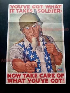 1943 WW2 USA AMERICA ARMY TAKE CARE SOLDIER UNCLE SAM WAR PROPAGANDA POSTER 495 - Picture 1 of 2