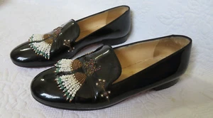 VINTAGE CHRISTIAN LOUBOUTIN BEADED PATENT LEATHER FLATS, SZ 39 - Picture 1 of 10