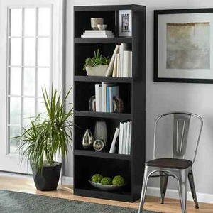 Mainstays 5-Shelf Frame Bookcase, True Black Oak, New. - Picture 1 of 7