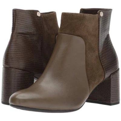 NEW Taryn Rose Camille Suede Lizard Leather Ankle Boots Brown Olive Green sz 6.5 - Image 1 of 4