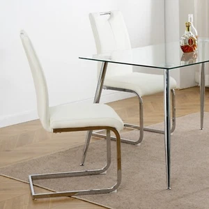 Modern Dining Chairs Faux Leather Padded Seat Upholstered Living Room Chair - Picture 1 of 12