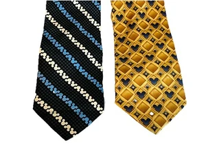 VTG Disney WDW Mickey Mouse Head Pattern Silk Necktie Tie Blue Gold Lot of 2 EUC - Picture 1 of 15