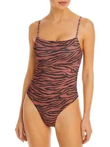 Aqua Swim Square Neck Animal Print One-Piece Swimsuit Tiger Stripe Brown S - Picture 1 of 5