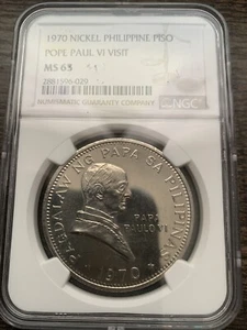 1970 Philippine 1 Piso Pope Paul VI Visit NGC MS65 - Picture 1 of 6