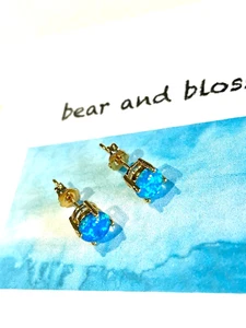 Blue Green Faux Opal Studs in Gold BNWT - Picture 1 of 5