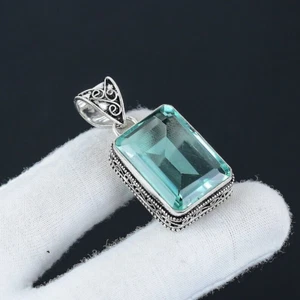 Ciondolo acquamarina argento sterling 925 pendente pietra preziosa fatto a mano - Foto 1 di 4