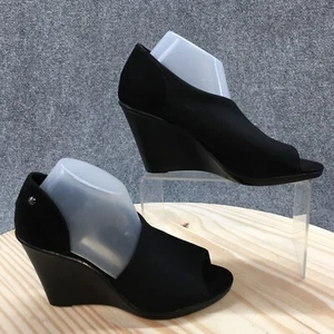Dana Buchman Heels Womens 6 M Open Toe Wedge Pumps Casual Black Fabric Slip On - Picture 1 of 18