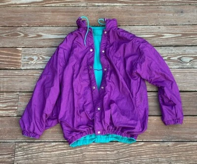 Chaqueta cortavientos vintage púrpura verde azulado nailon reversible retro adulto pequeña años 80 Foto 1 de 3