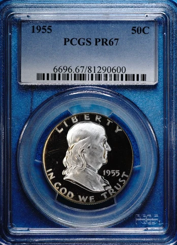 1955 Franklin Half Dollar 90% Silver, Proof, PCGS PF67 PR67 Cameo Obv 600 Cover