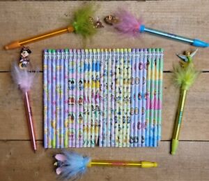 Lot of 30 DISNEY Wooden Pencils & 5 Wobbly Light up Pens TInkerBell Minnie Mouse