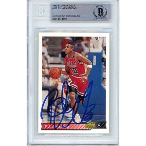 Cubierta superior firmada por BJ Armstrong 1992-93 #157 Bulls Beckett BAS losa automática - Imagen 1 de 5