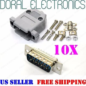 10X DB15 15-Pin Male Solder Cup Connectors Plastic Hood Shell & Hardware DB-15 - Picture 1 of 1