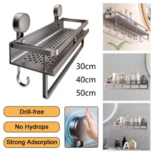 Wall-Mounted Bathroom Storage Shelf Aluminum Suction Cup Shower Caddy Organizer - Picture 1 of 16