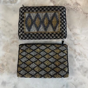 VTG Neiman Marcus Beaded Coin Pouch Zipper Black/Gold/Silver Old Money Lot of 2 - Picture 1 of 13