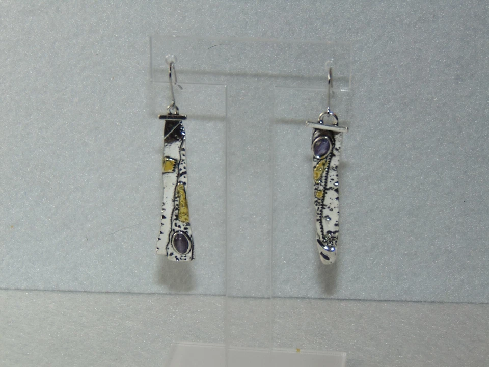 ORECCHINI DONNA PENDENTI STILE ETNICO IN METALLI MISTI CON PIETRA VIOLA OVALE - Immagine 1 di 4