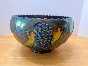 Seltene kaiserliche lila Traube & Blatt Amethyst Karneval Glas Herzstück Schale  - Bild 1 von 6