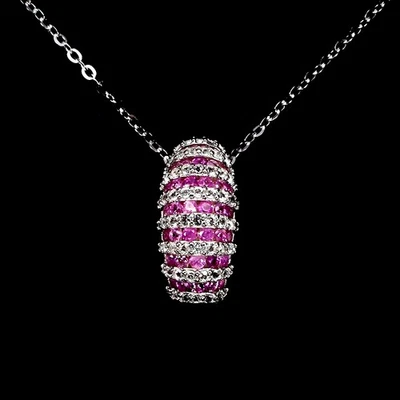 925 Sterling Collana Argento Zaffiro Rosa Rotondo Taglio Diamante Gemma Gioielli - Immagine 1 di 4