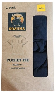 Brahma T-Shirt L 42-44 Black Pocket Tee 2 Pack Relaxed Fit Moisture Wicking - Picture 1 of 2