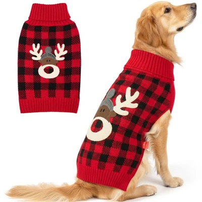 KYEESE Dog Christmas Sweater with Reindeer Pattern, Cozy Large Pet Christmas Red - Image 1 of 4