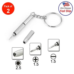 Hot Sale! 2PCS 3in1 Eyeglass Screwdriver Sunglass Watch Repair Kit with Keychain - Picture 1 of 4