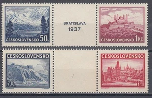 CZECHOSLOVAKIA - 1937+1938 GUTTER PAIR from SHEET Mi. 384-385 + 398-399 -**MNH** - Bild 1 von 1