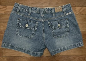 Vintage Hydraulic Denim Jean Shorts Y2K Square Flap Pockets Size 7/8 Mid-Rise - Picture 1 of 7