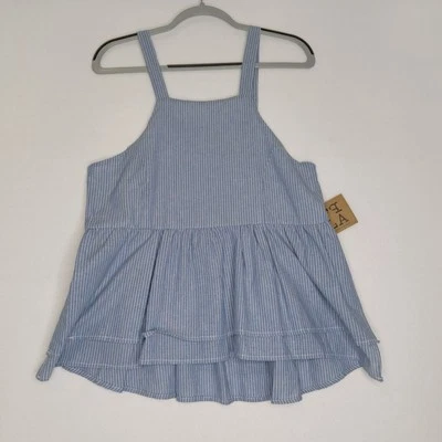 PPLA Womens Peplum Tank Top Sz Large Blue White Stripe Boho Beach - Image 1 of 4