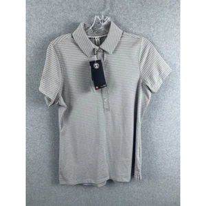 Under Armour Heat Gear Polo Shirt Womens M Gray Striped Short Sleeve Stay Medcom - Picture 1 of 10
