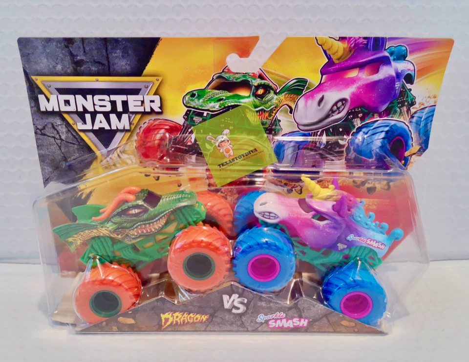 Грузовик-единорог Monster Jam DRAGON vs SPARKLE SMASH упаковка 2 шт. серия 33 *ЧИТАЙТЕ ВНУТРИ* - Изображение 1 из 1