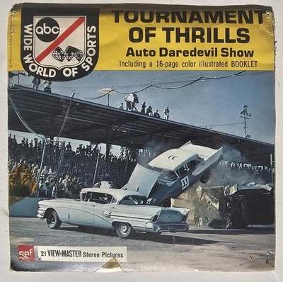 Juego de 3 carretes y libro Tournament of Thrills Auto View Master Packet B947 1970 ABC Foto 1 de 4