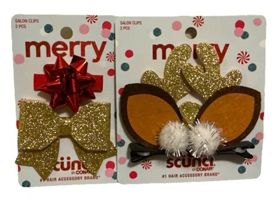 Juego de 2 accesorios para el cabello Scunci Feliz Navidad de Conair Reindeer Bows Foto 1 de 4