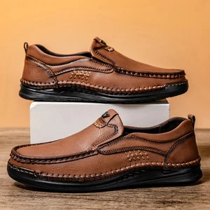 Leder weiche Freizeitschuhe handgefertigte Schuhe klassische Slipper flache Männer Mokassins - Bild 1 von 27