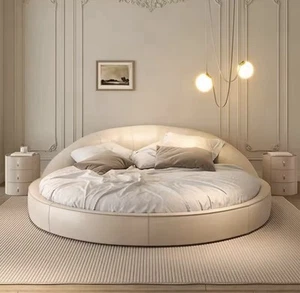 PRESALE Italian Minimalist Aesthetics Round Bed Light Luxury Cream - Picture 1 of 7