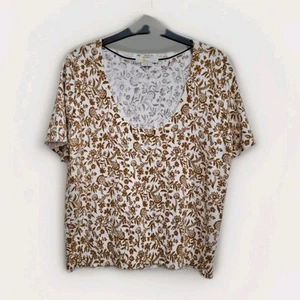 Boden Top Women's Short Sleeve Floral Blouse Knitted Beige Cotton Stretch - Picture 1 of 7