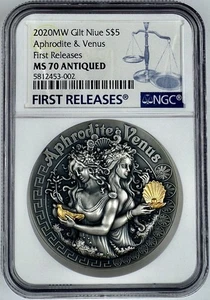 2020 MW Niue APHRODITE & VENUS Silver 2 Oz Gilt Coin NGC MS 70 Antiqued + OGP FR - Picture 1 of 4