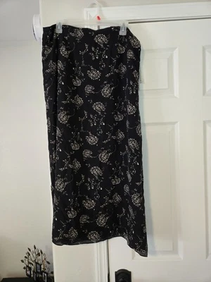 FALDA RENA ROWAN LARGA NEGRA SEDA ESTAMPADO FLORAL TALLA 14 VINTAGE NUEVA CON ETIQUETAS Foto 1 de 4