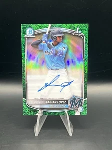 Fabian Lopez Bowman 2025 Chrome Green Grass Refractor Auto 35/99! Miami Marlins - Picture 1 of 2