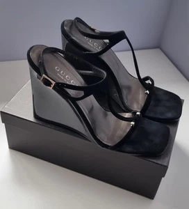 Vintage Gucci Black Wedge Open Toe Shoes UK Size 6 Comes - Picture 1 of 13