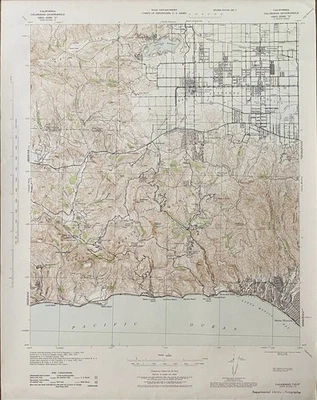 Mapa topográfico 1944 Segunda Guerra Mundial USGS Calabasas California Departamento de Guerra Ejército Santa Mónica LA Foto 1 de 4