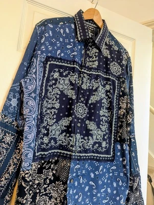 Diesel Shirt Blue Bandanna Paisley Patchwork Size XL Rare Made In India Pristine - Image 1 of 4