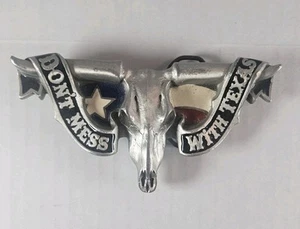 Don't Mess With Texas Metal Belt Buckle Bull Horn Lone Star Men's Belt Buckle - Picture 1 of 2