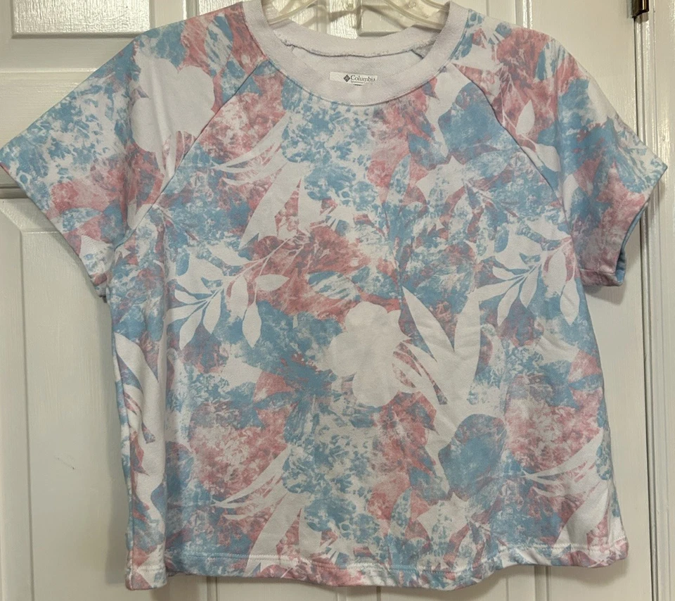 Camiseta deportiva Columbia para mujer mediana tie dye recortada manga corta colorida Foto 1 de 4