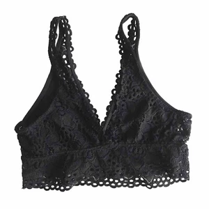 AERIE Lace Plunge Black Bralette Bra Size S Small Pullover V Front /Back aeo EUC - Picture 1 of 6